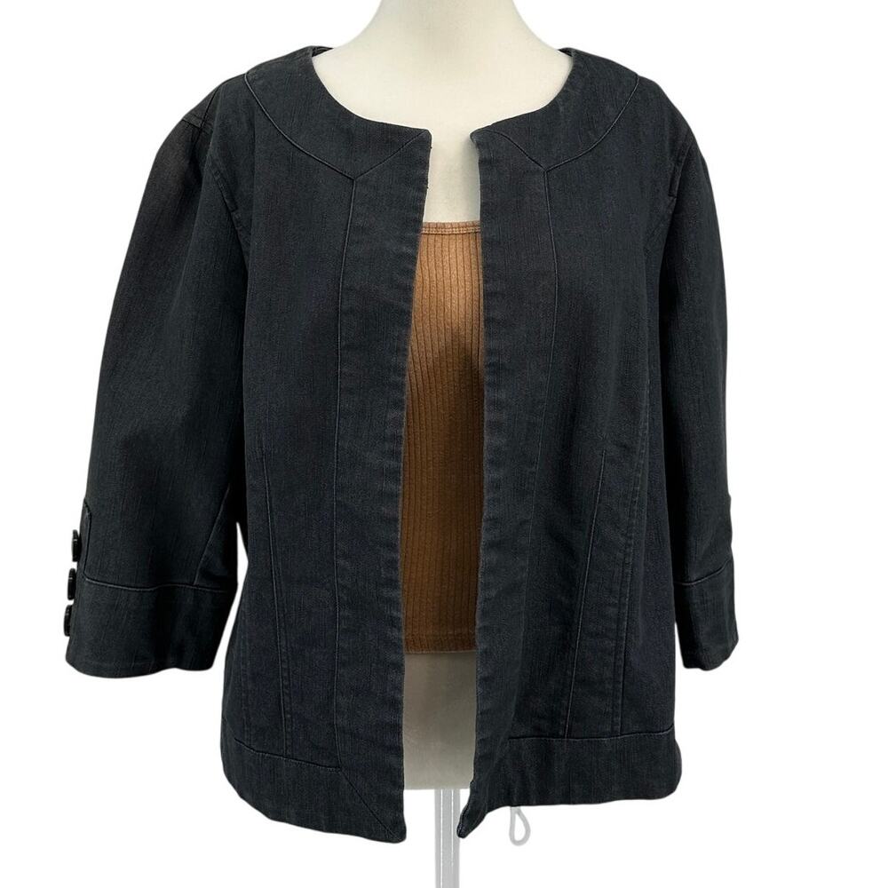 Fashion Bug Jacket Womens Sz 14/16W Charcoal Chambray Open Front Career Academia
